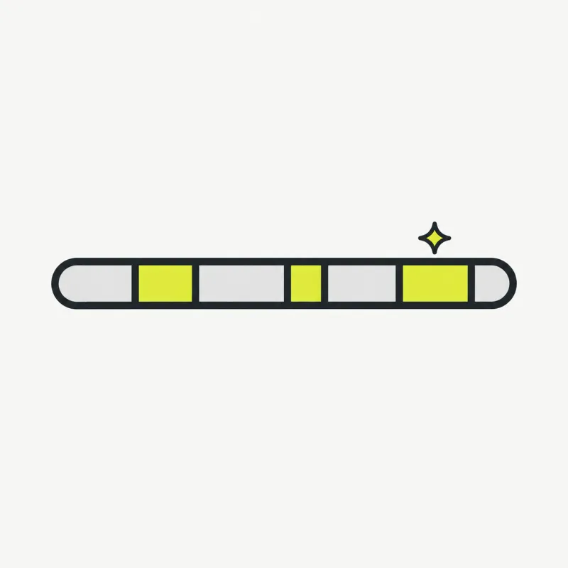 Illustration: a long timeline bar with a few glowing highlighted segments marked by a spark