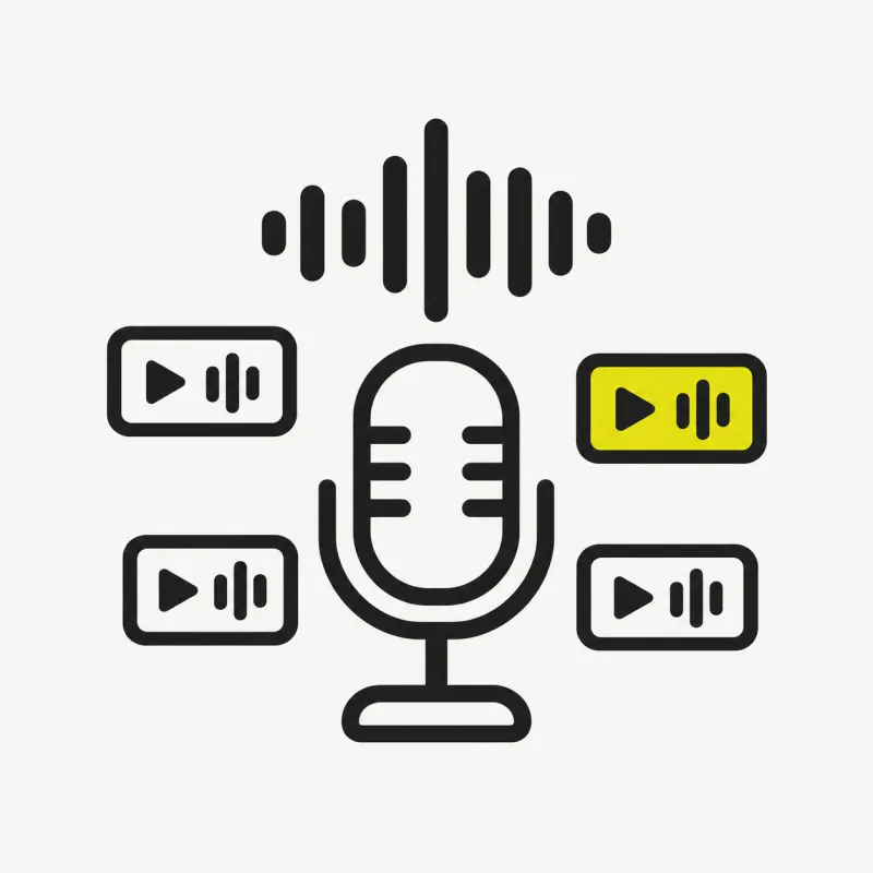 Illustration: a microphone with a soundwave and short clip tiles
