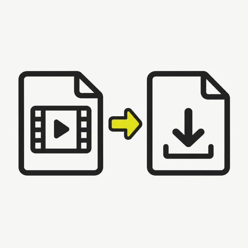 Illustration: a video project turning into an MP4 tile with a download arrow