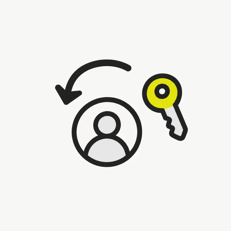 Illustration: a small user avatar circle with a key and a return arrow