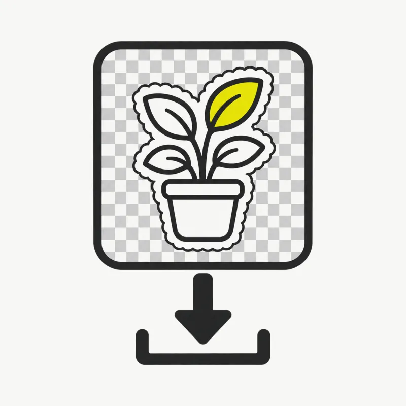 Illustration: a transparent-background cutout tile with checkerboard and a download arrow into a tray
