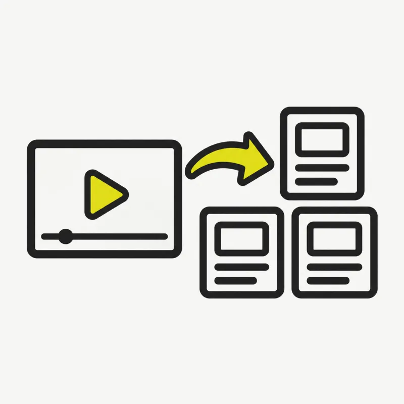 Illustration: a video frame with an arrow to multiple content tiles