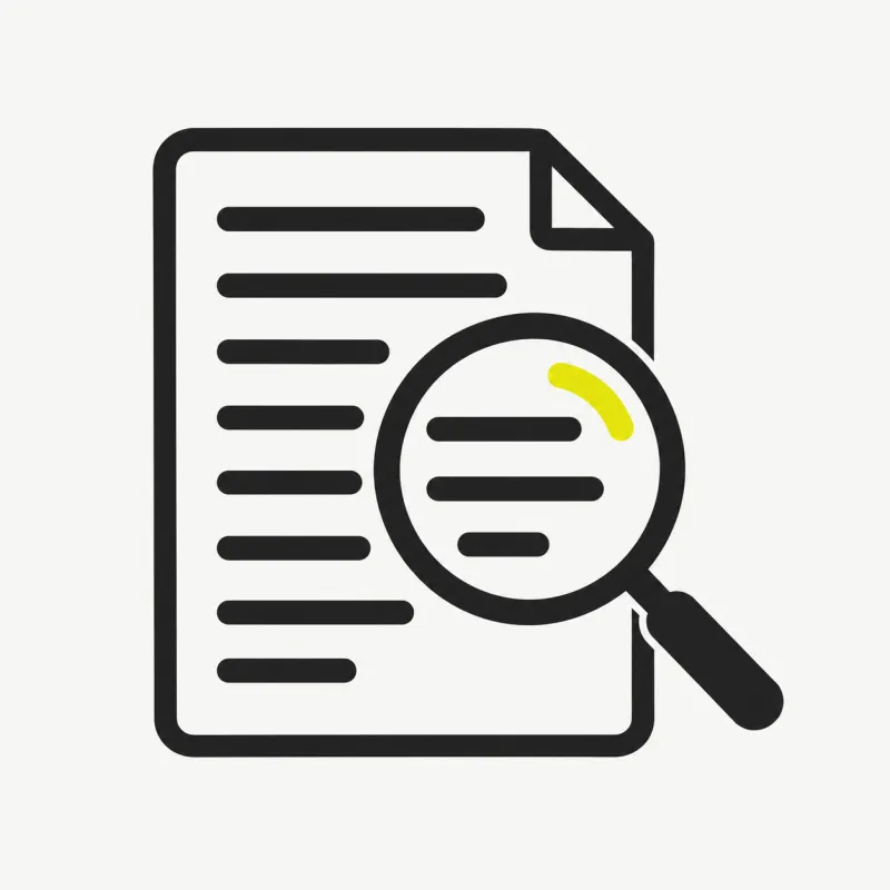 Illustration: a magnifying glass over a document of text lines