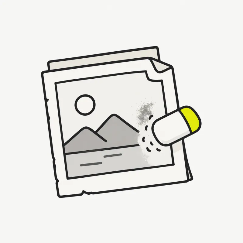 Illustration: an old exported image with a faint mark being cleaned