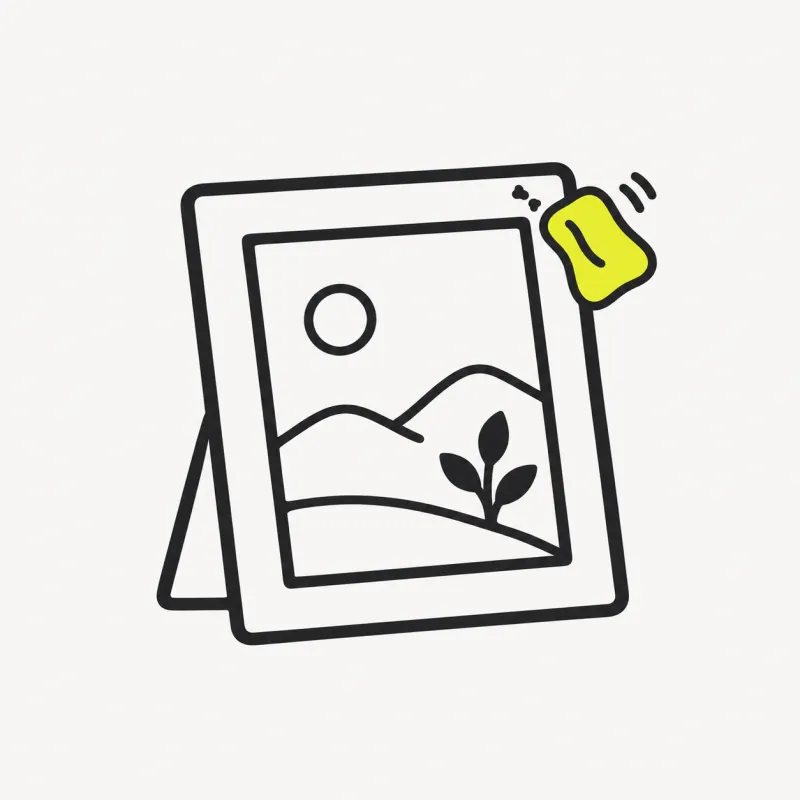 Illustration: a personal photo frame with a small mark cleaned away