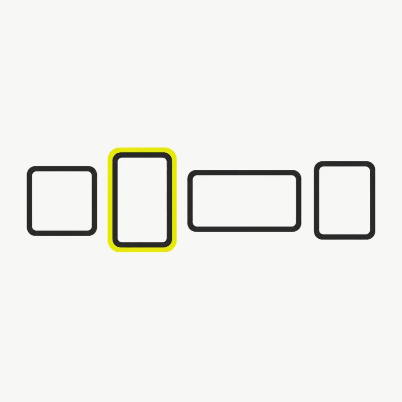 Illustration: several empty frames of different aspect ratios (square, portrait, wide) shown as a selectable row with one highlighted