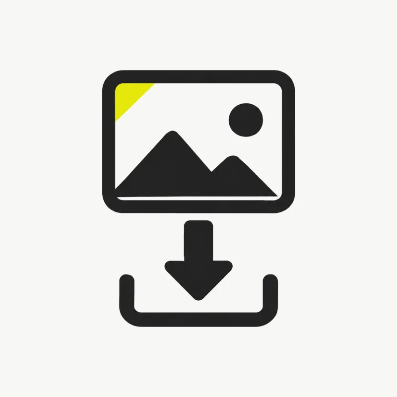 Illustration: a cropped video frame tile with a download arrow pointing into a tray