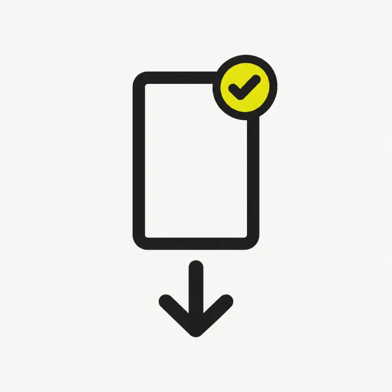 Illustration: a cropped frame tile with a download arrow and a check mark