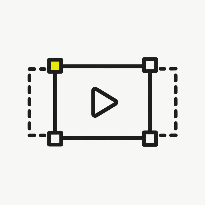 Illustration: a video frame with dashed edges being trimmed away by a crop box