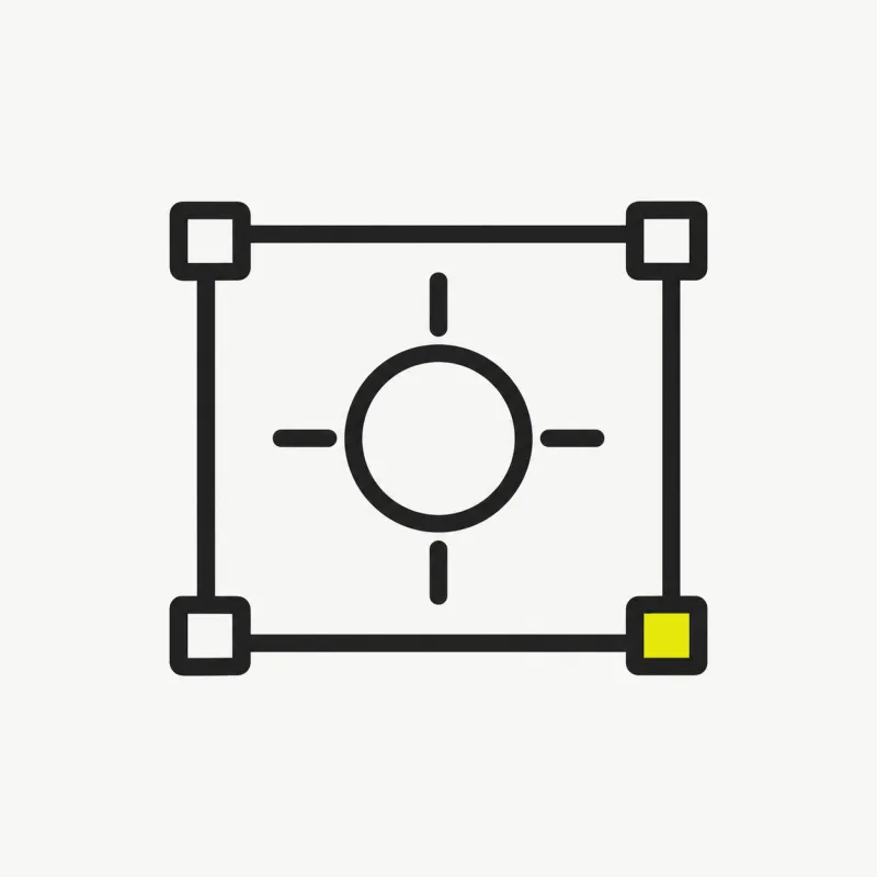 Illustration: a crop box with crosshair centering a simple circular subject in a frame