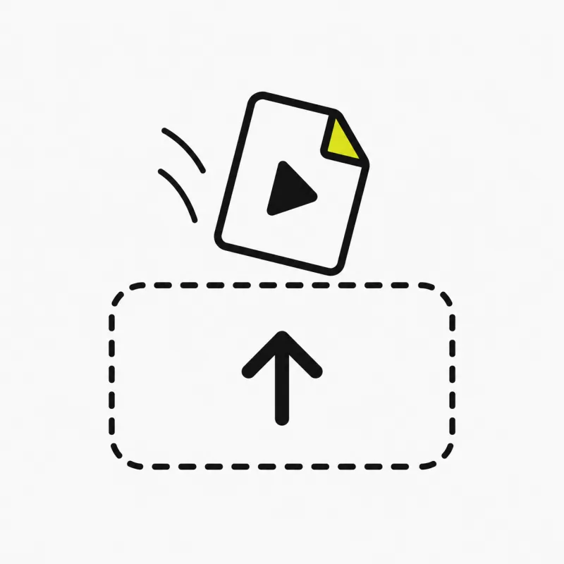 Illustration: a video file being dropped into a dashed upload dropzone