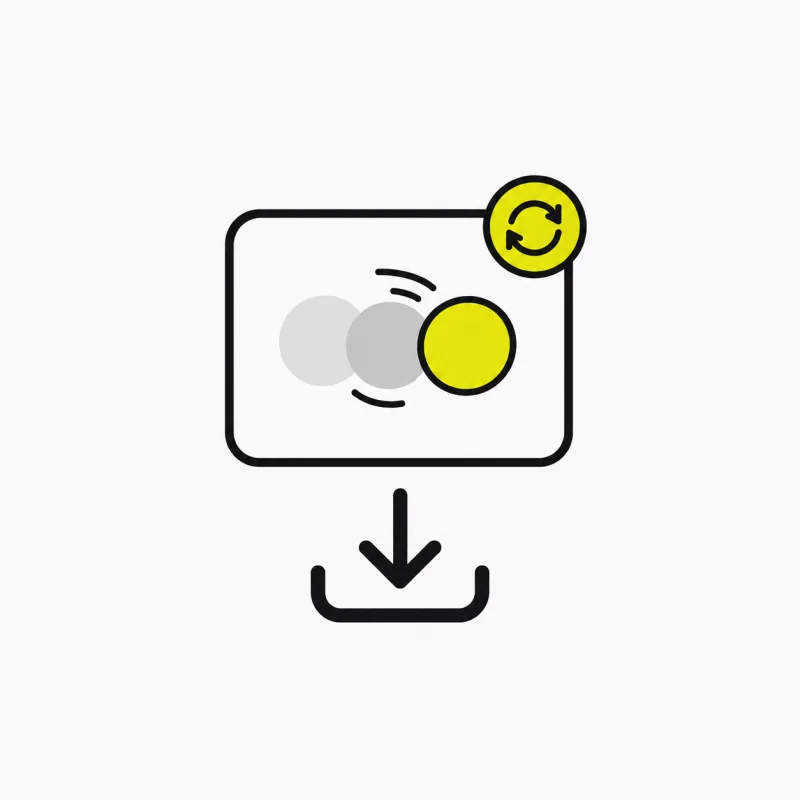 Illustration: a finished looping GIF tile with a download arrow into a tray