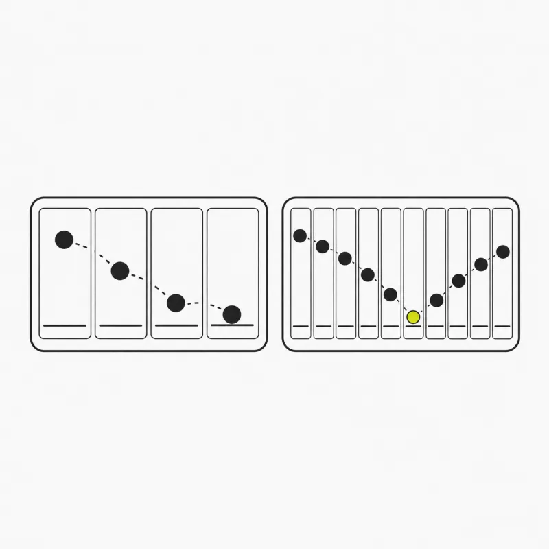 Diagram: fewer frames make a smaller GIF, more frames make smoother motion