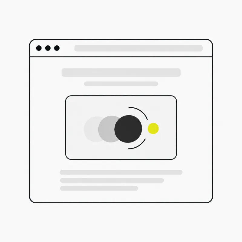Illustration: a browser window with an inline auto-playing animation tile