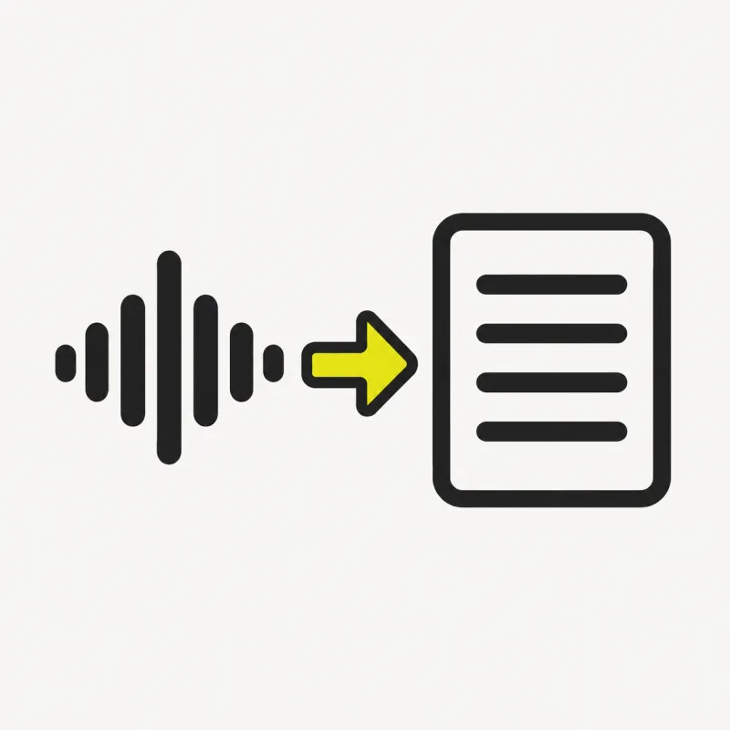 Illustration: a soundwave flowing by an arrow into stacked text lines on a document