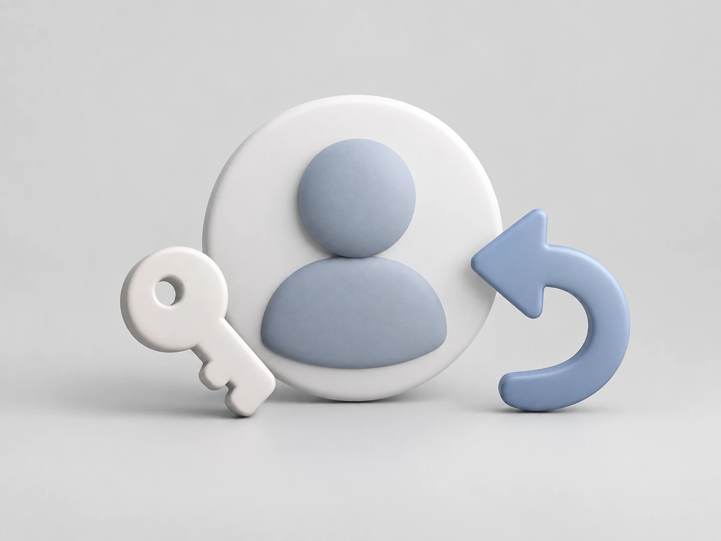 A soft 3D account icon: a rounded user-avatar badge beside a key and a return arrow, representing signing in to run
