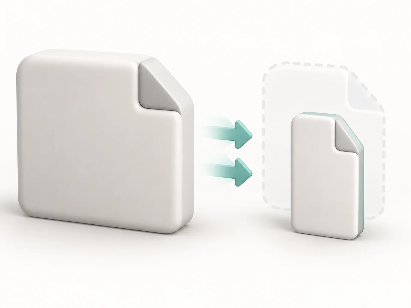 A large file block contracting into a small one with inward arrows and a faint outline of the original size left behind