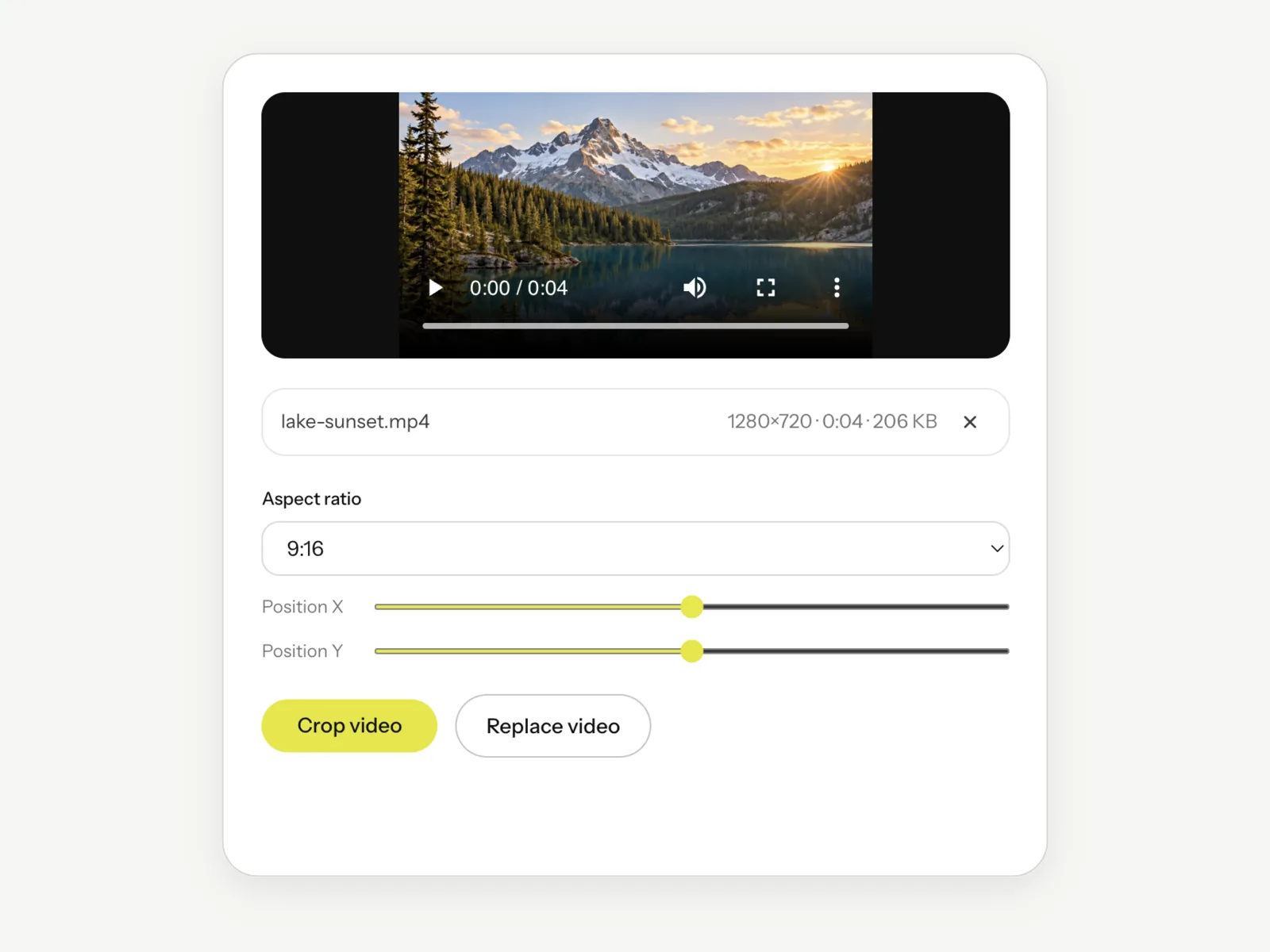 The Video Cropper with a clip loaded and the Aspect ratio menu set to 9:16, above the Crop video button.