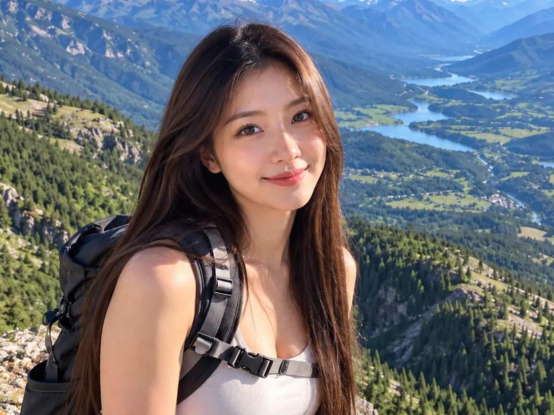 A portrait-oriented frame that keeps the hiker and mountain horizon prominent for a mobile feed.