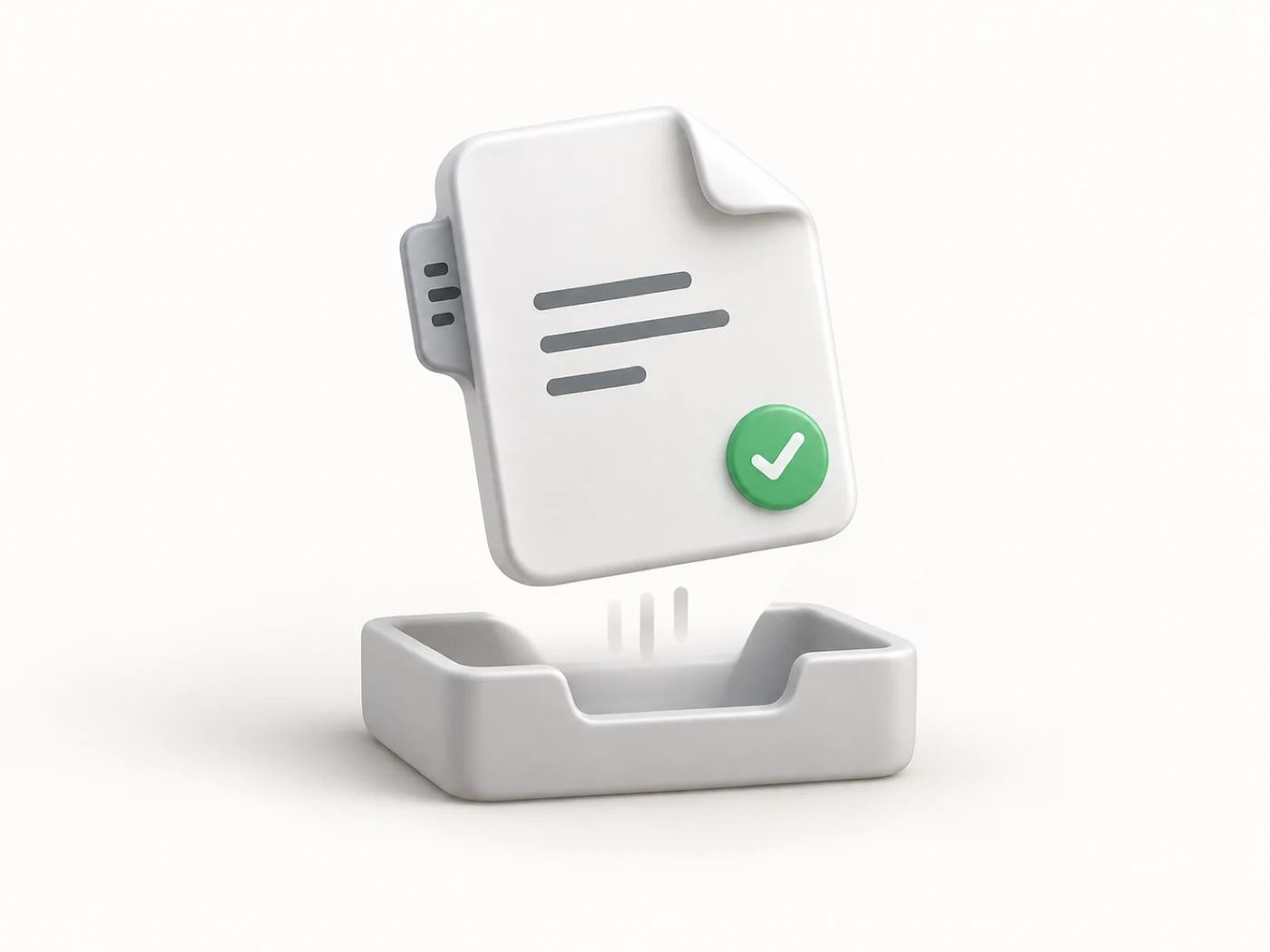 Soft-3D vignette: an exported .txt transcript file dropping into a download tray with a green check