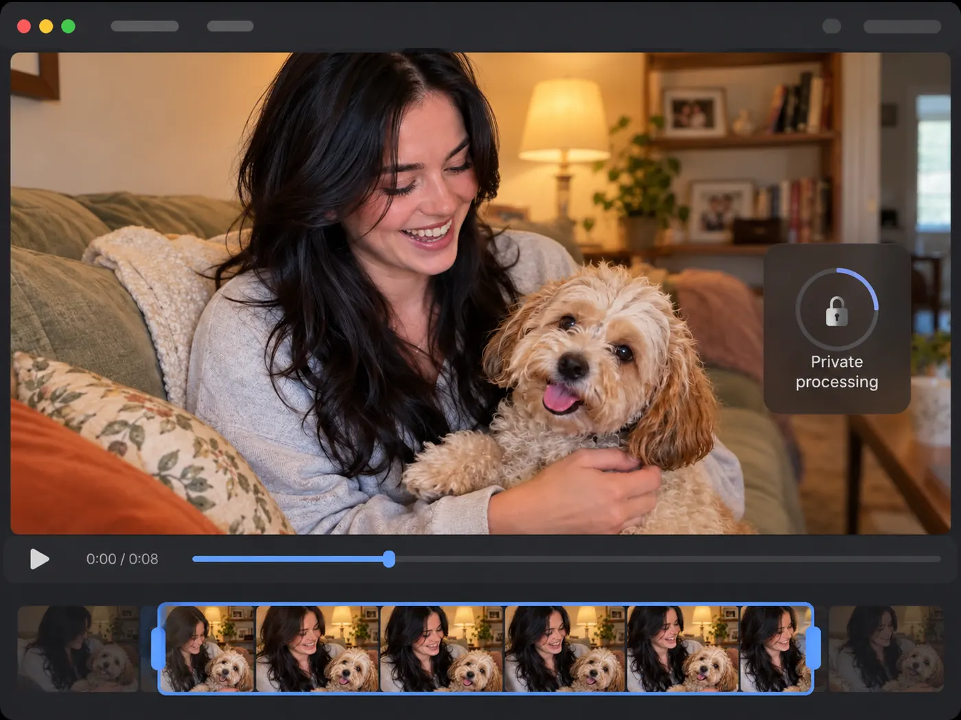 A natural personal moment of the adult laughing with the dog, framed as a short private clip.