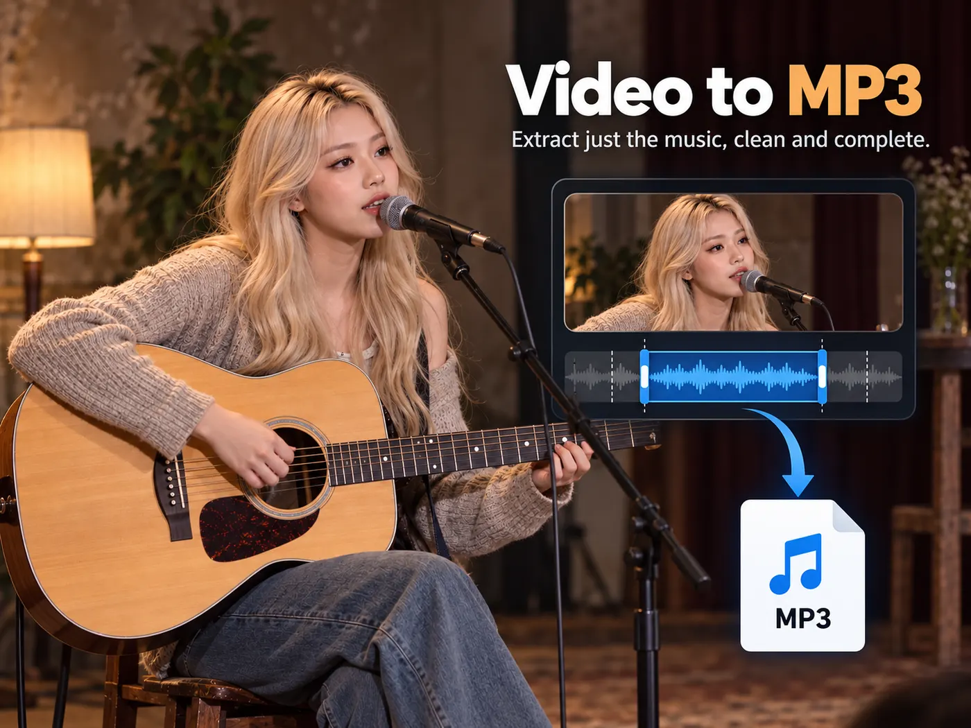 The singer performing with the acoustic guitar, presented as a focused section suitable for extracting audio.