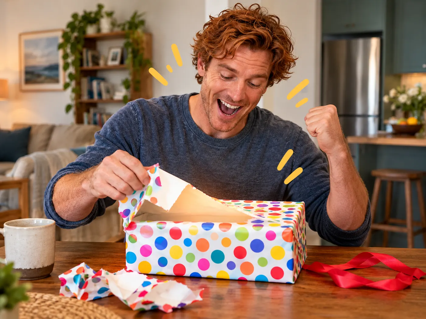 The person revealing the gift with a clear reaction, framed as a social-ready short clip.