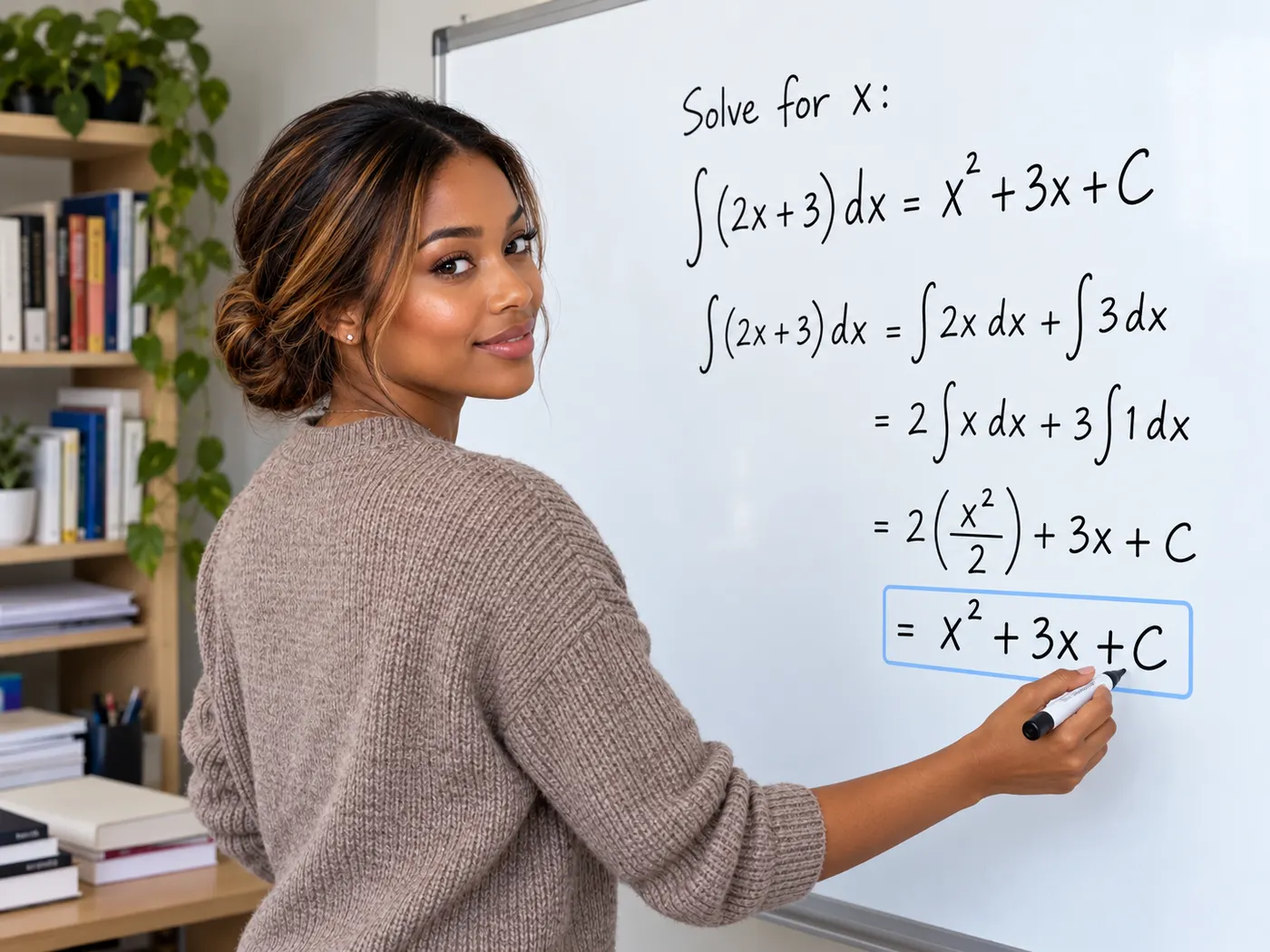 The instructor finishing the formula on the whiteboard, presented as a focused lesson clip.